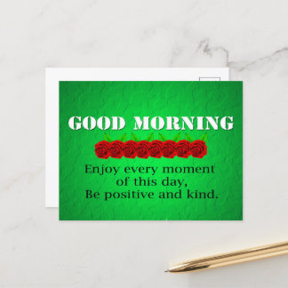 Good morning Red flowers Positivity Quote Postcard