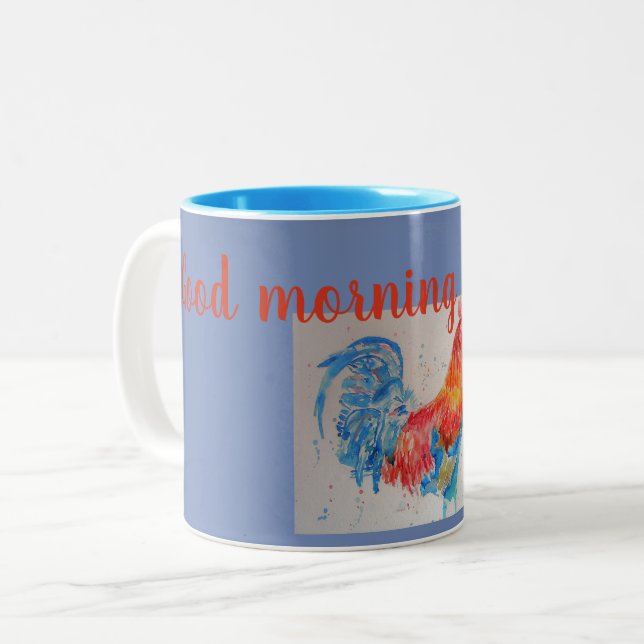 Good Morning Sunshine Blue Mug red rooster (Front Left)