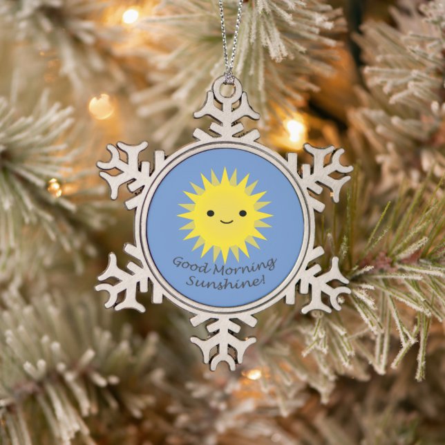Good Morning Sunshine Cute Kawaii Sun  Snowflake Pewter Christmas Ornament (Tree)
