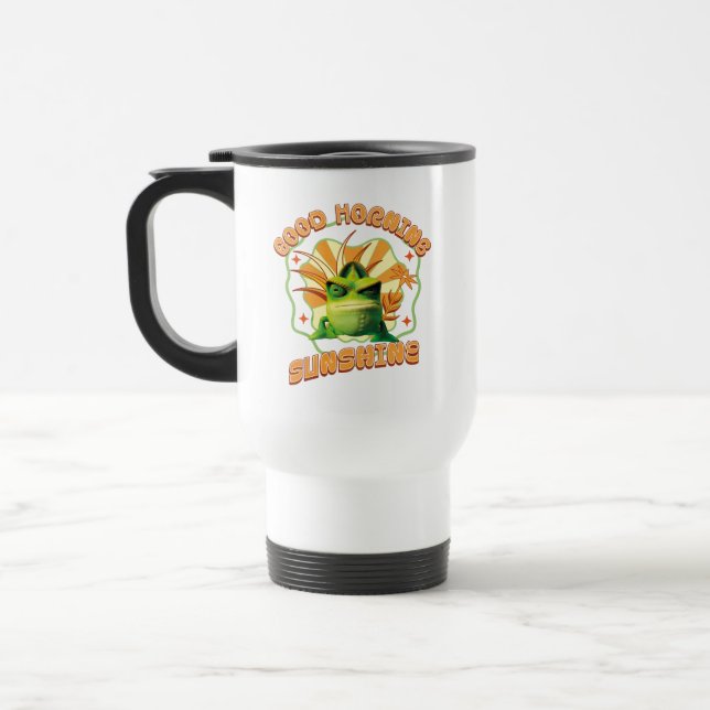 Good Morning Sunshine Funny Grumpy Chameleon Travel Mug (Left)