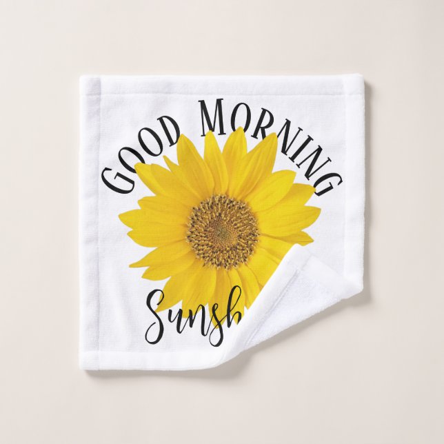 Good Morning Sunshine Sunflower White Wash Cloth (Wash Cloth)