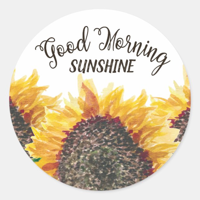Good Morning Sunshine Yellow Brown Sunflowers Classic Round Sticker (Front)