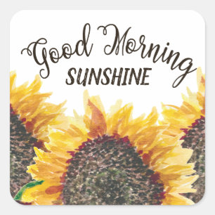 Good Morning Sunshine Yellow Brown Sunflowers Square Sticker