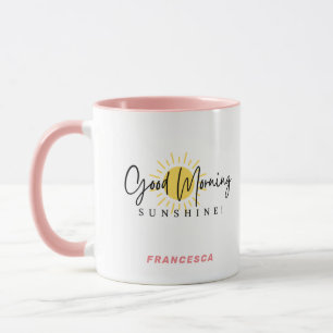 Good Morning Sunshine Yellow Peach Black Mug