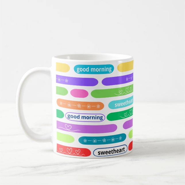 good morning sweetheart oval stripes colourful coffee mug (Left)