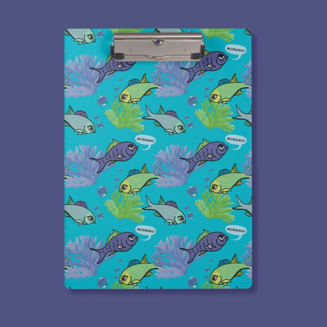 Good Morning Swimming Fish Coral Reef Pattern Clipboard (Creator Uploaded)
