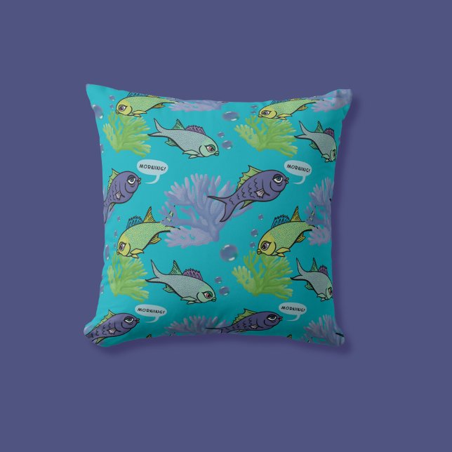 Good Morning Swimming Fish Coral Reef Pattern Cushion (Creator Uploaded)