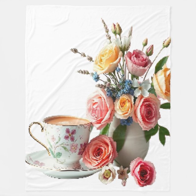 Good morning tea  fleece blanket (Front)