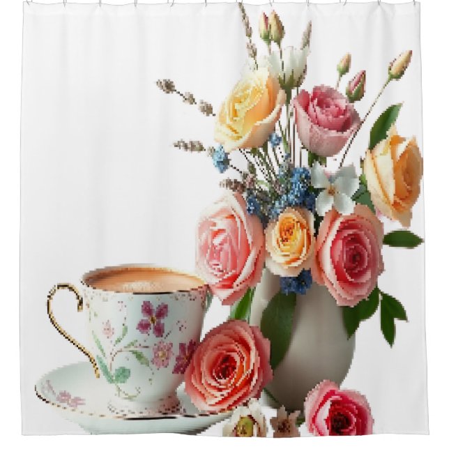 Good morning tea  shower curtain (Front)