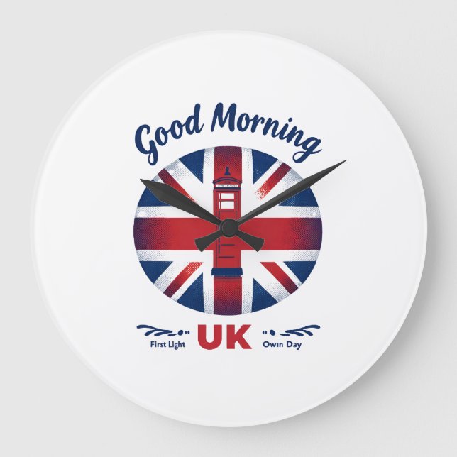 Good Morning UK – Union Jack & London Phone Box  Large Clock (Front)