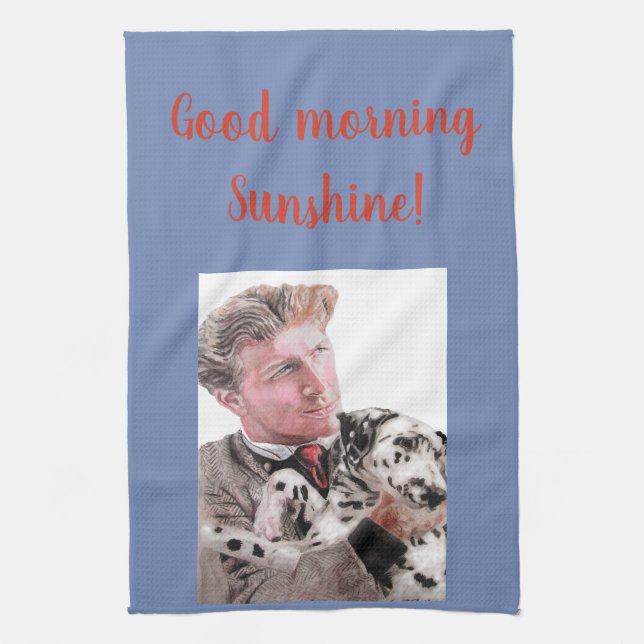 Good Morning Watercolor Dalmatian Kitchen Towel (Vertical)