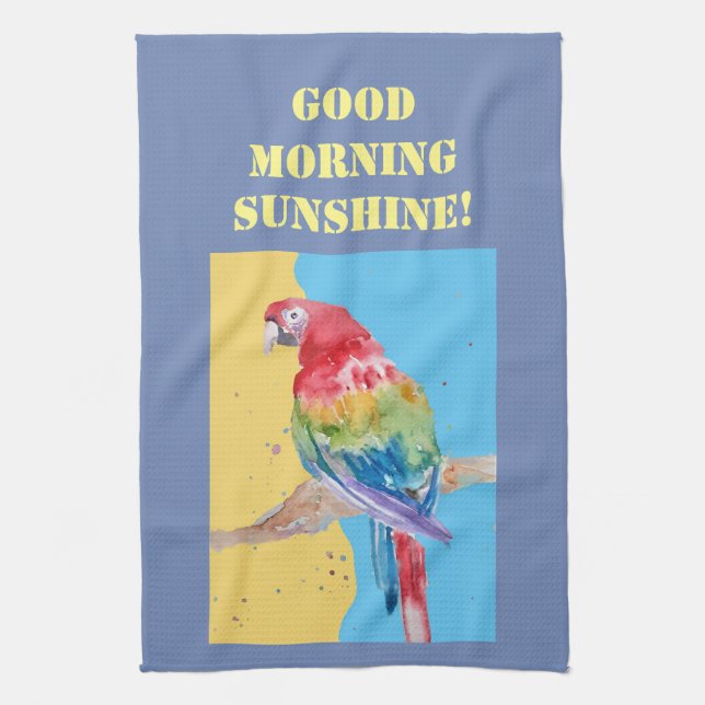 Good Morning Watercolor Red Macaw Kitchen Towel (Vertical)