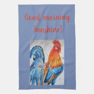 Good Morning Watercolor Red Rooster Kitchen Towel