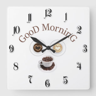 Good morning with coffee square wall clock