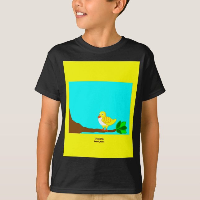 Good Morning Yellow Bird Boys Black Basic T Shirt (Front)