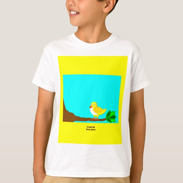 Good Morning Yellow Bird Boys White Basic T Shirt (Front)