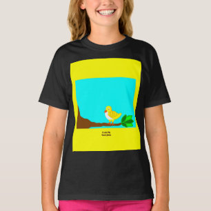 Good Morning Yellow Bird Girls Black Basic T Shirt