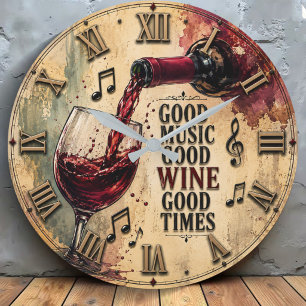 Good Music Good Wine Good Times Large Clock