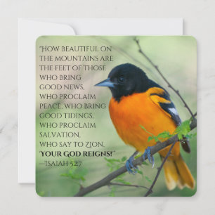 Good news card with Colourful Oriole & Isaiah 52:7
