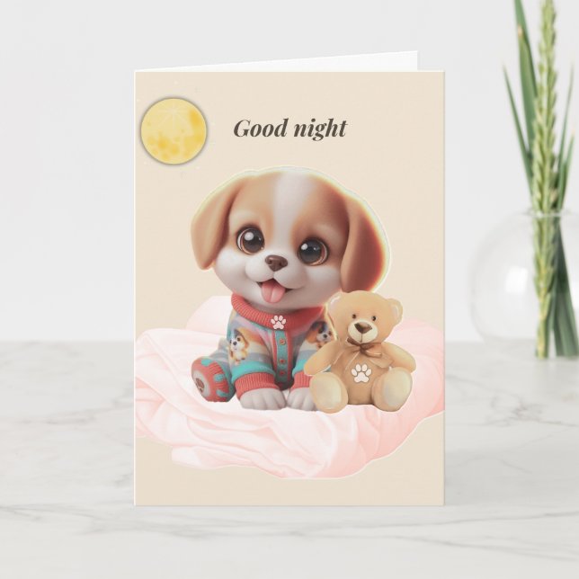 Good Night Cozy Puppy Greeting Card (Front)