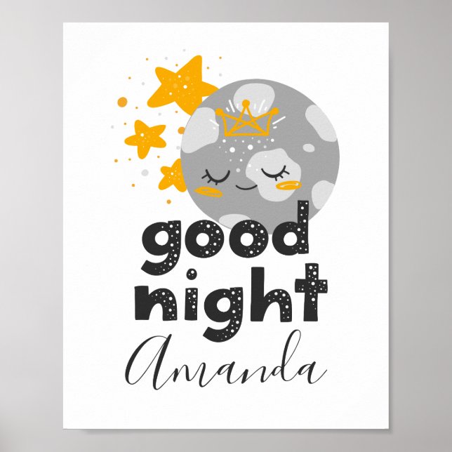 Good night. Cute moon and stars. Nursery baby Poster (Front)