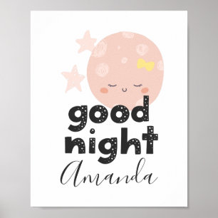 Good night. Cute pink moon. Nursery baby girl Poster