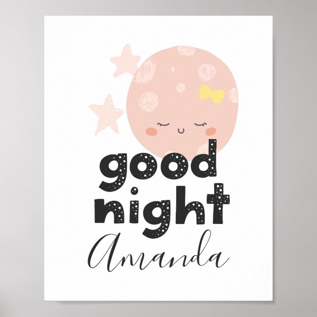 Good night. Cute pink moon. Nursery baby girl Poster (Front)