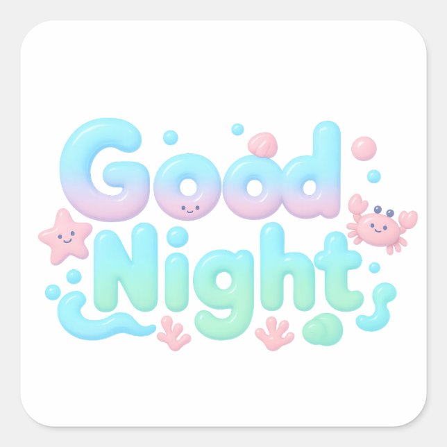 Good Night Glossy Ocean Pastel Text Square Sticker (Front)