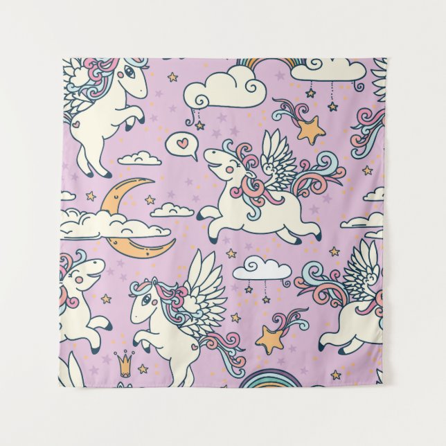 Good Night Pegasus: Cute Cartoon Tapestry (Front)