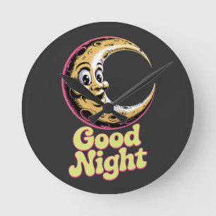 Good Night Retro Moon Round Clock