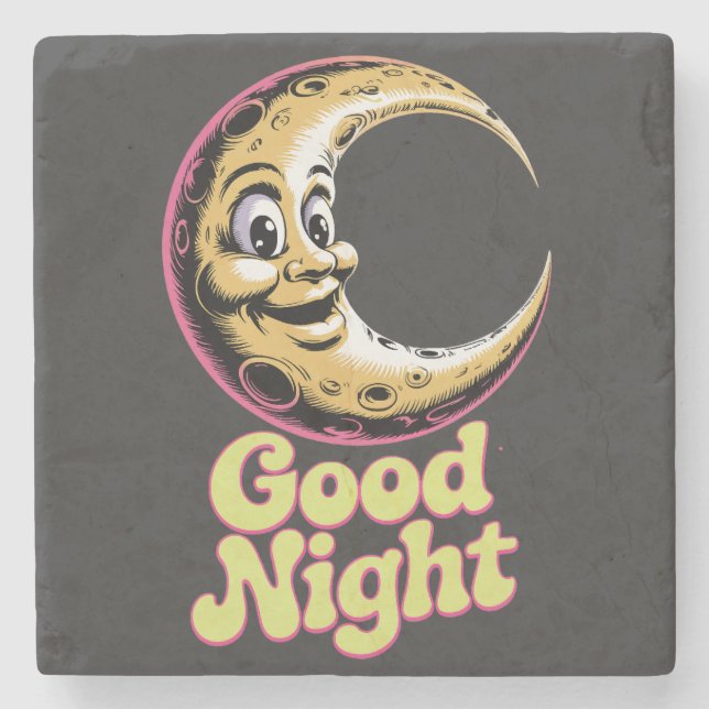 Good Night Retro Moon Stone Coaster (Front)