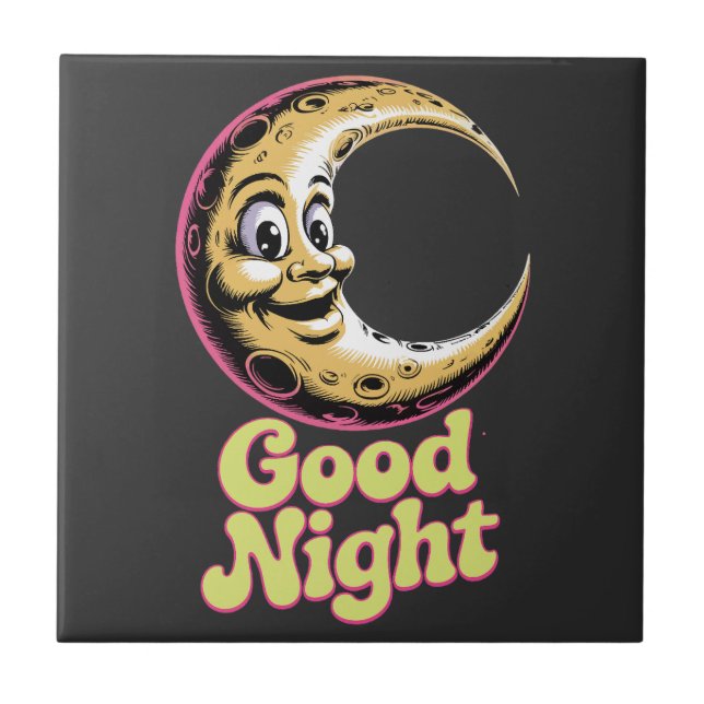 Good Night Retro Moon Tile (Front)