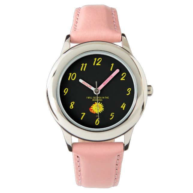 Good Night Sun Kids Pink Leather Watch (Front)