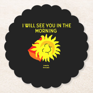 Good Night Sun Scalloped Round Paper Coaster