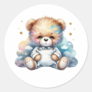 good night teddy classic round sticker