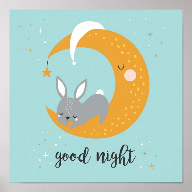 Good night with bunny and moon  poster (Front)