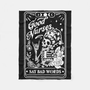 Good Nurses Say D Words Funny Nurse Skeleton Tarot Fleece Blanket