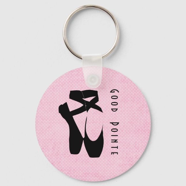 Good Pointe. Black Ballet Shoes En Pointe Key Ring (Front)