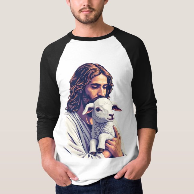 Good Shepherd: Jesus with Lamb Raglan T-Shirt (Front)