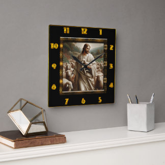 Good Shepherd John 10:7 Compassionate Shepherd Square Wall Clock