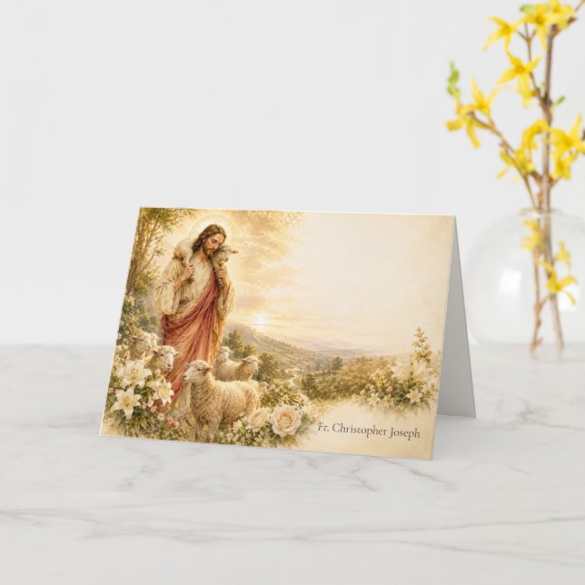 Good Shepherd Priest Correspondence Card (Yellow Flower)