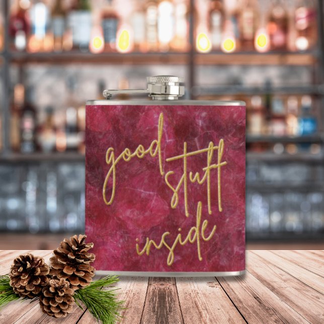 Good Stuff Inside Gold Glitter Script Christmas Hip Flask (Creator Uploaded)