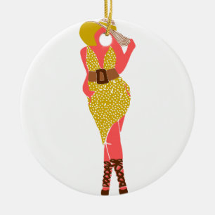 Good Thick Woman in the Polka Dot Dress Ceramic Tree Decoration