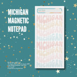 "Good Things Are Coming" Michigan Magnetic Notepad<br><div class="desc">Keep your spirits high and your tasks organised with our cheerful "Good Things Are Coming" Michigan Magnetic Notepad! This delightful notepad features a repeating pattern of the word "MICHIGAN" in a playful, wavy pastel font, adorned with an uplifting message at the top. Perfect for jotting down grocery lists, daily reminders,...</div>