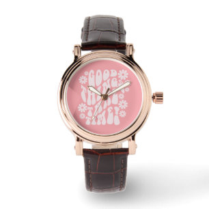 Good Things Take Time Retro Flowers Watch