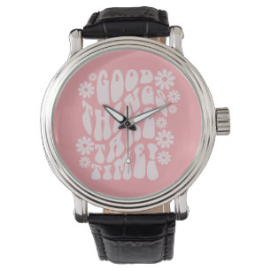 Good Things Take Time Retro Flowers Watch