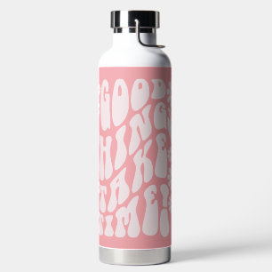 Good Things Take Time Retro Flowers Water Bottle