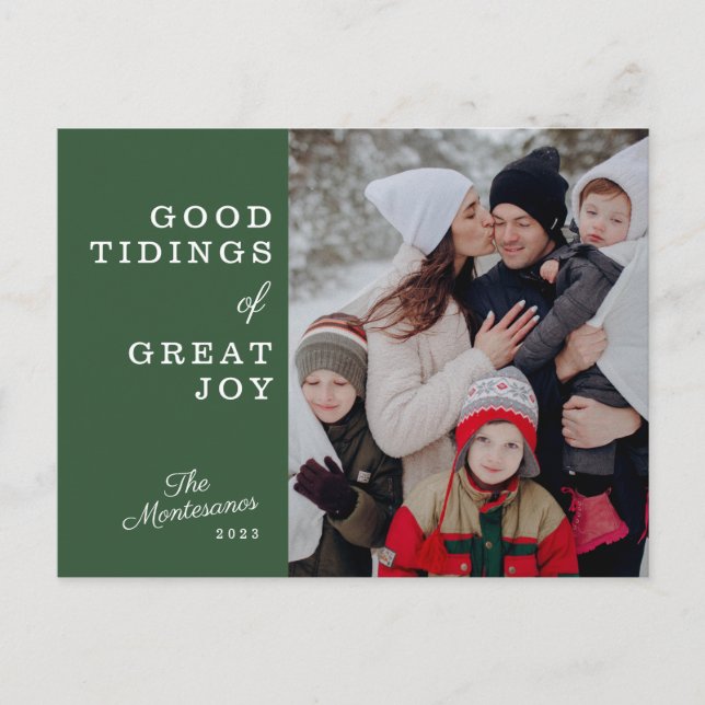 Good Tiding of Great Joy Christmas Postcard- green Holiday Postcard (Front)