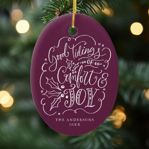 Good Tidings of Comfort & Joy Purple Photo Ceramic Tree Decoration