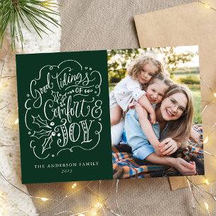 Good Tidings of Comfort & Joy Typography Green Holiday Card